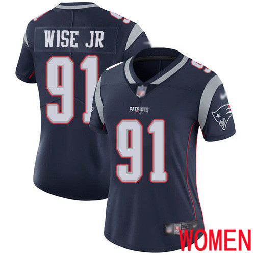 New England Patriots Football #91 Vapor Limited Navy Blue Women Deatrich Wise Jr Home NFL Jersey